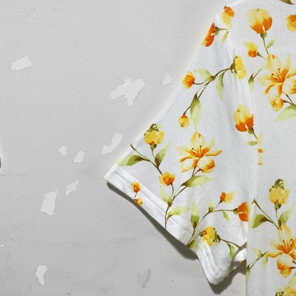 Longyuan Women's Medium White & Yellow Floral Short Sleeve Mini Dress - Picture 7 of 14